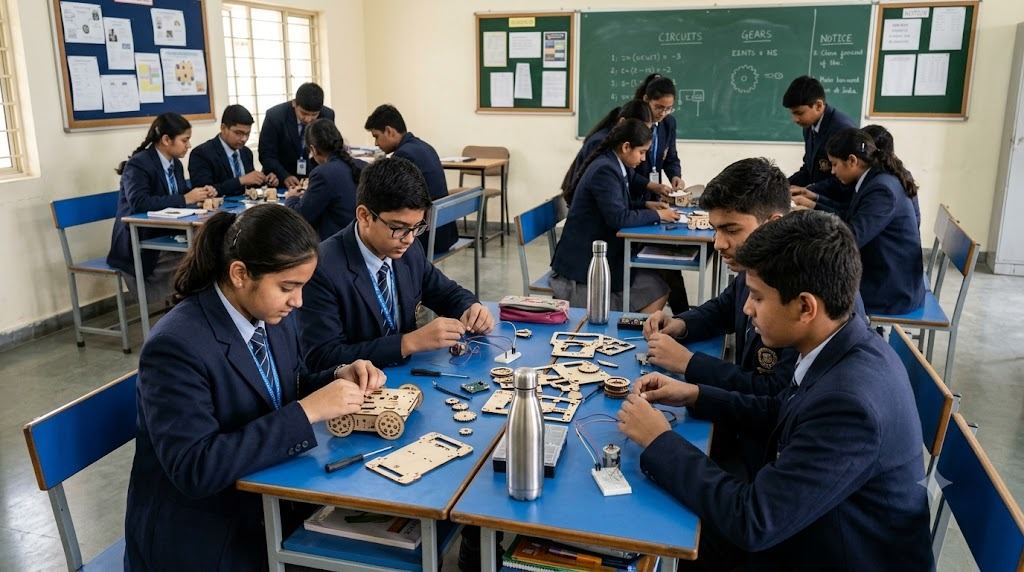 A school robotics classroom building kits